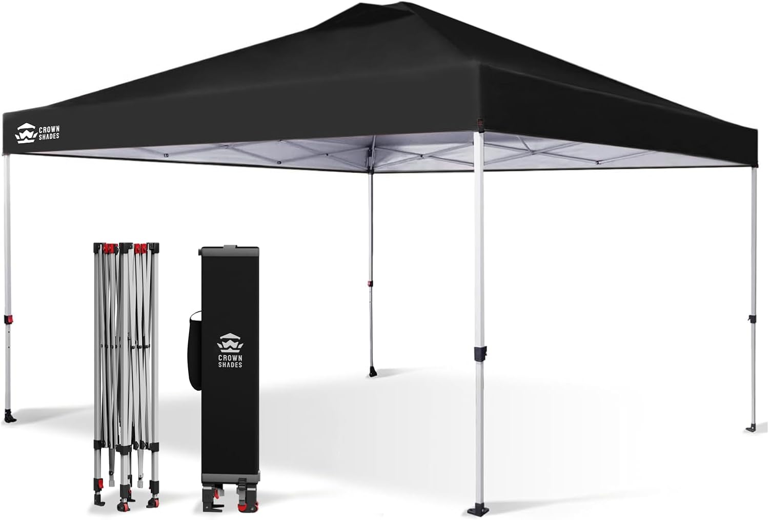 CROWN SHADES - Toldo desplegable de 3.60 x 3.60 metros, toldo patentado de un empuje con bolsa de transporte con ruedas, 8 estacas y 4 cuerdas, negro