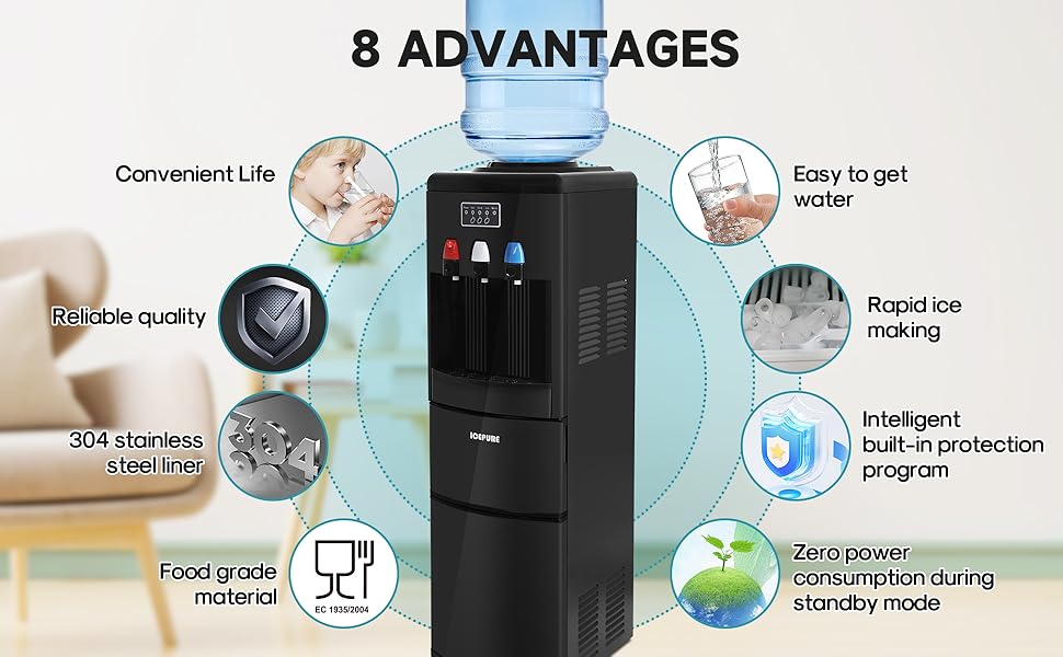 Dispensador de agua y máquina de hielo 3 en 1