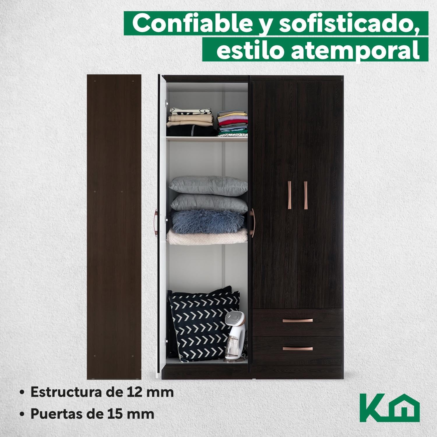 Kingshouse | Ropero De 6 Puertas con 2 Cajones – Color Café – Barra para Colgar – Estructura MDP – Mueble Organizador De Ropa – Armario para Casa, Recámara y Hogar