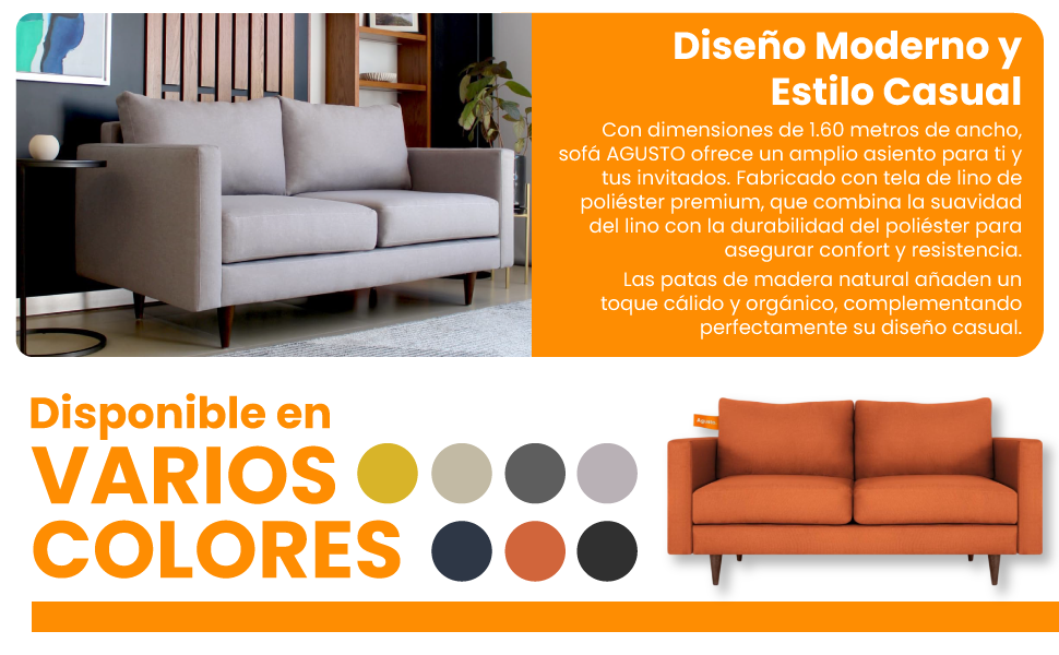 AGUSTO - Sofá Loveseat Sillón 2 Plazas para Sala o Estudio