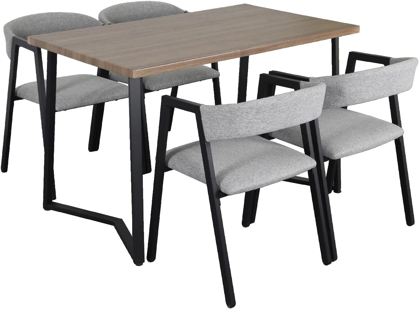 Kingshouse | Comedor 4 Sillas y Mesa – Juego de Comedor - Madera MDF Estructura Metálica - Acolchado - Moderno Minimalista - 4 Personas - Gris - Café
