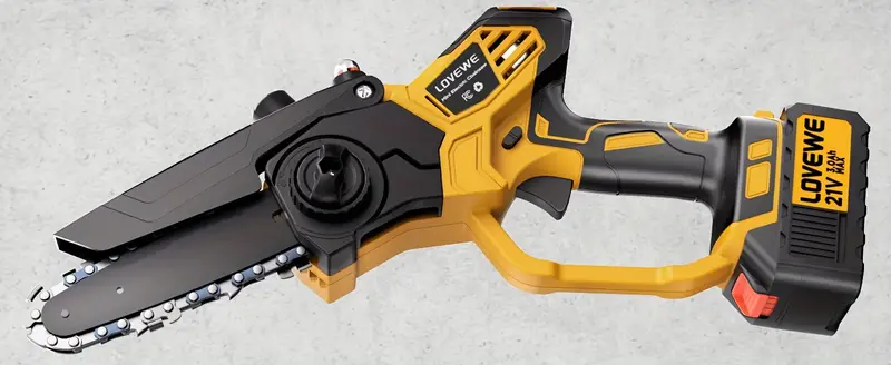 Mini motosierra inalámbrica, motosierra eléctrica de mano de 6 pulgadas con batería de 3.0Ah, velocidad de 23 pies/s - Tensado automático de la cadena y engrasador automático para ramas de árboles, patio, hogar y jardín detalles 3