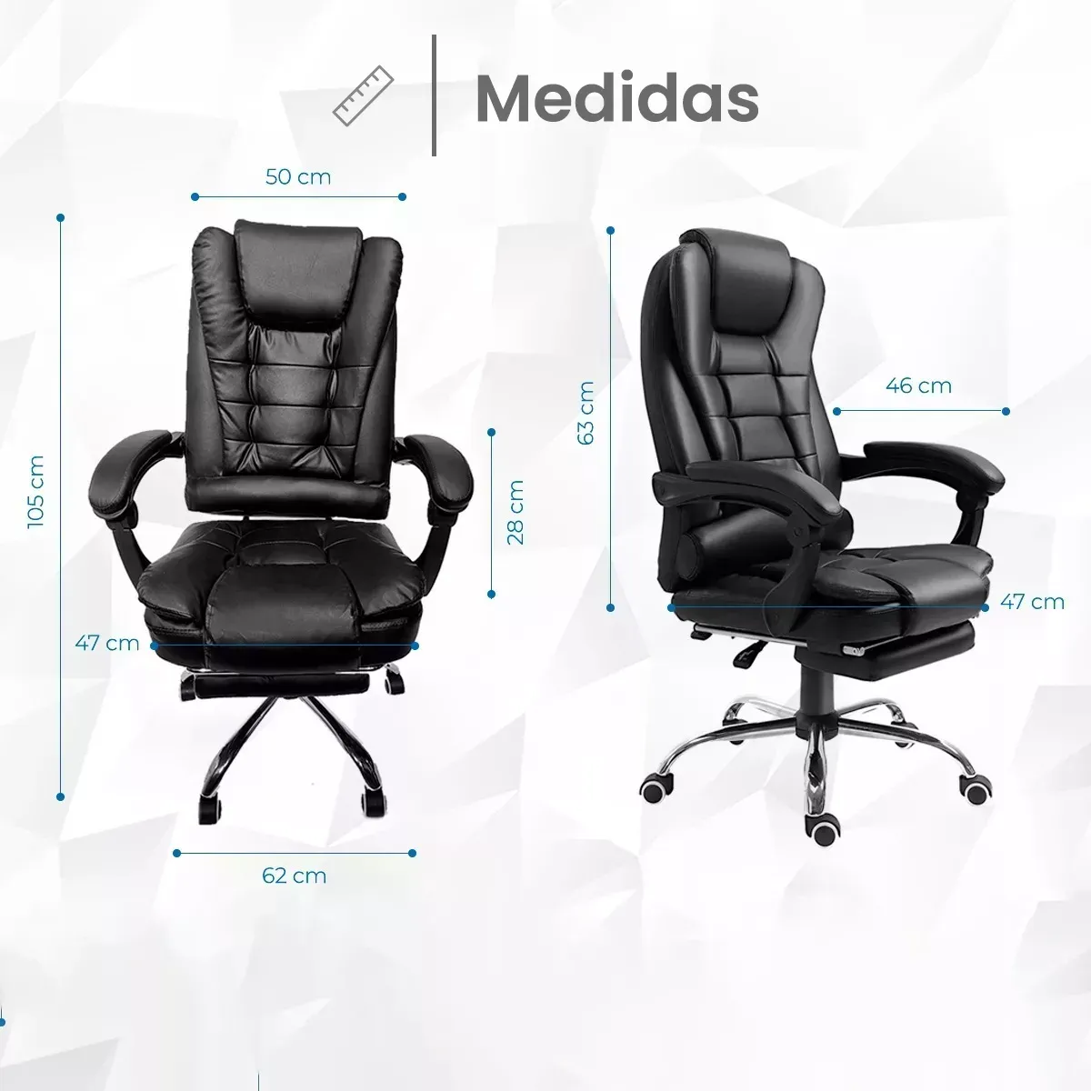 Silla de Escritorio Player One 1507 Ergonómica Negra con Tapizado de Cuero Sintético