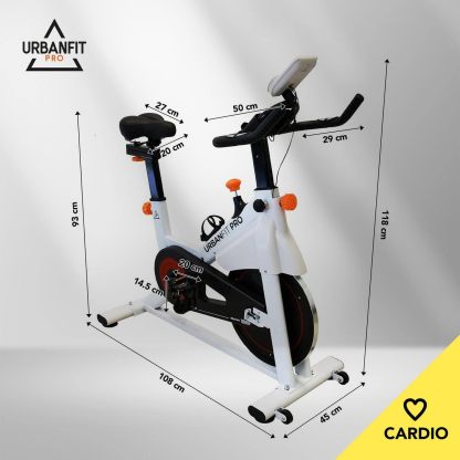 Bicicleta Fija para Spinning UrbanFit Pro Fitness Cardio de 15 Kg – Monitor Electrónico con 7 Funciones – Completamente Ajustable – Bici Fija para Spinning – Entrenamiento Cardio en Casa – Resistente y Fácil de Instalar – Variedad de Colores