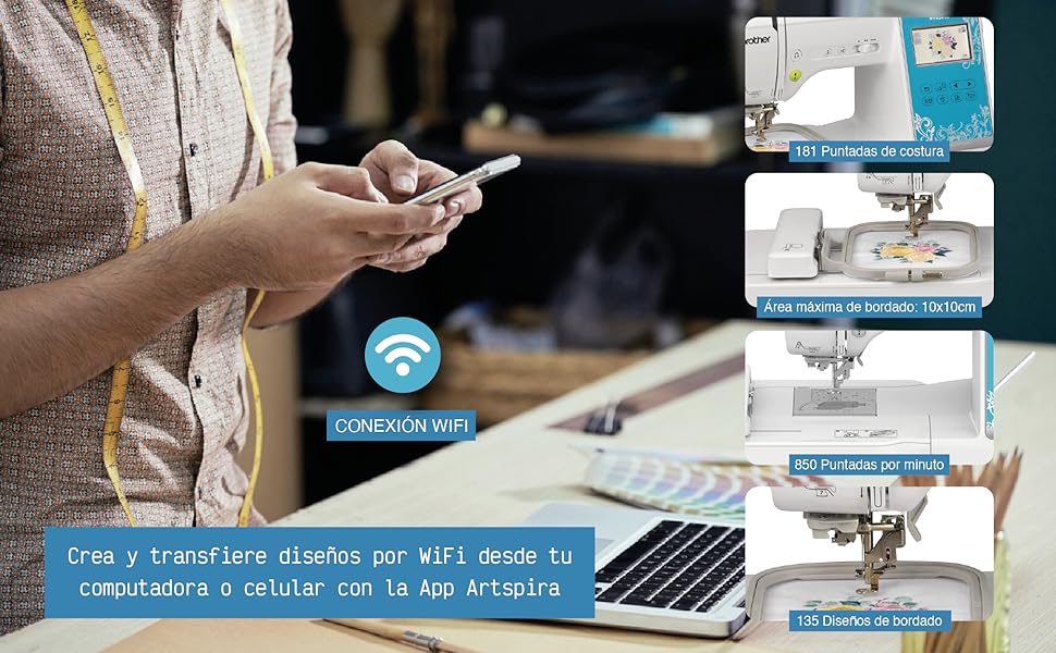 BROTHER,Máquina de Bordar y Coser NV970L,Wifi,Costura,Diseños,Pantalla LCD,Portátil,Emprendedores