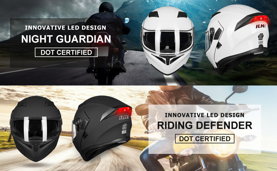 ILM Casco modular de cara completa para motocicleta con doble visera abatible, DOT con luces LED, conducción más segura por la noche