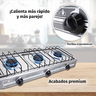 Combo Super Flama Parrilla De Gas Lp De 3 Quemadores Con Tanque De Gas 10 Kg Y Kit De Instalación