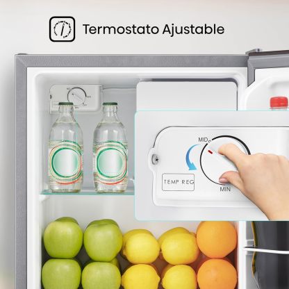 Hisense RR16D6AGX1- Frigobar,1.6 pies cúbicos,Congelador independiente,Termostato ajustable,Estantes para botellas de 2 litros,45x47x50cm(AnchoxLargoxAlto),Gris