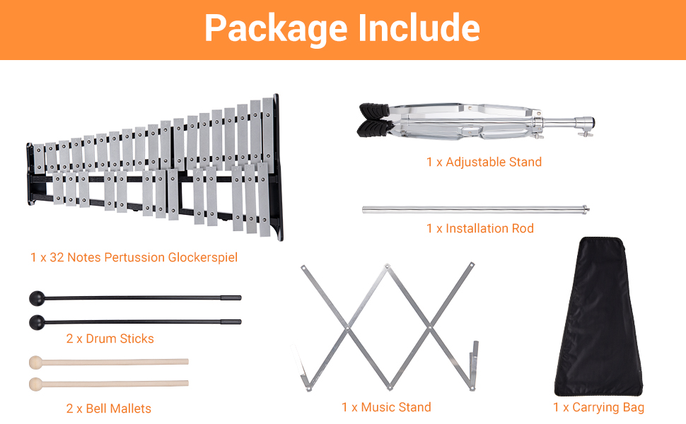 Kit de percusi&oacute;n de 32 notas Glockenspiel Xil&oacute;fono Bell Kit 