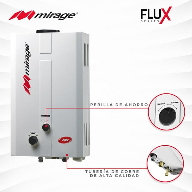Boiler De Paso Flux Mirage de 6 Litros Por Minuto Gas Natural Mirage MBF06EF