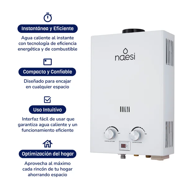 Calentador de Agua de Paso Naesi AN201 6 Litros Uso Exclusivo para Gas LP