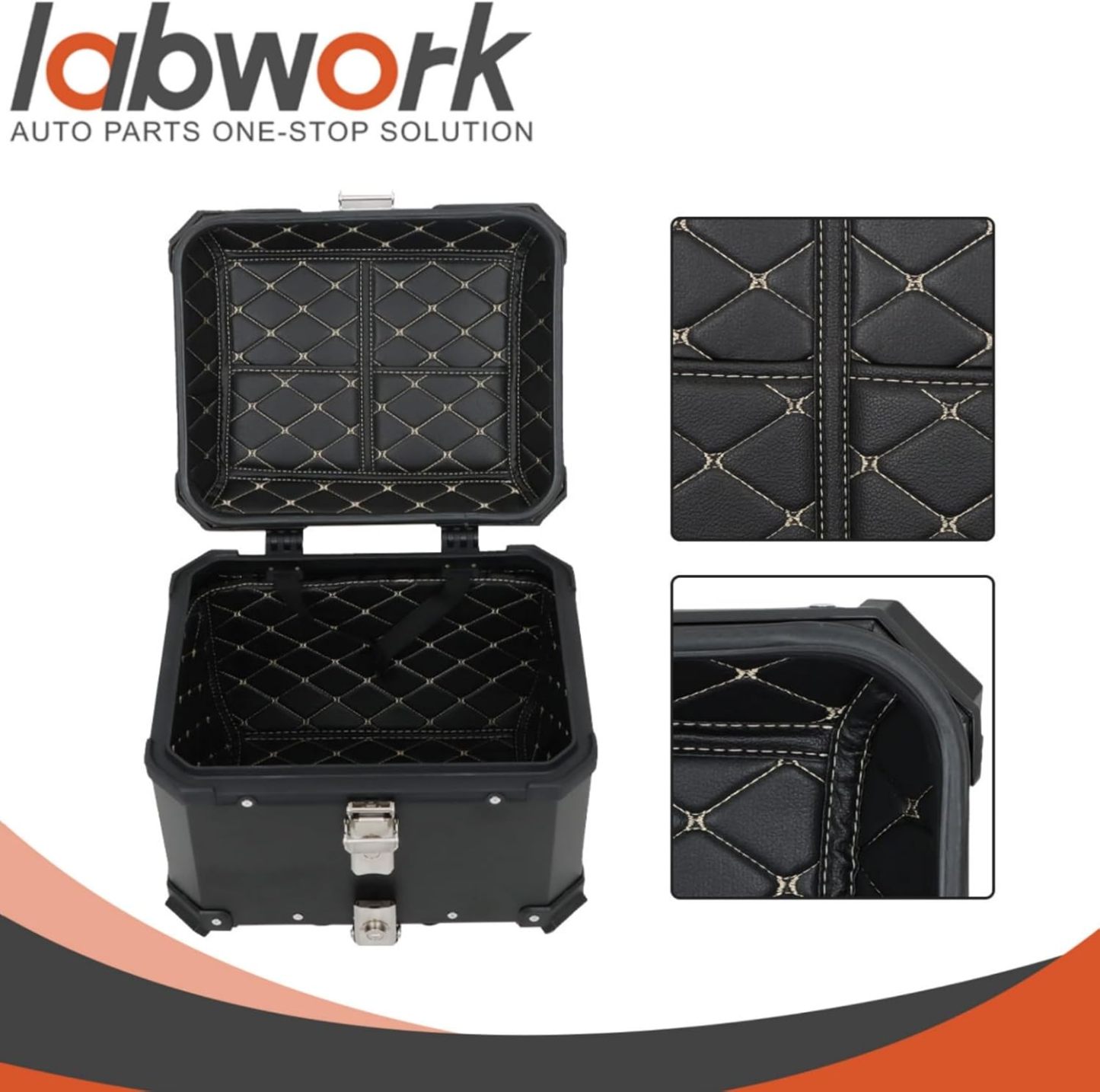 Labwork - Caja trasera para motocicleta de 45 l, con placa de montaje, aleación de aluminio dura, cierre de seguridad contra robo, metal plateado, caja trasera para maletero
