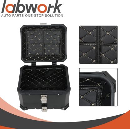 Labwork - Caja trasera para motocicleta de 45 l, con placa de montaje, aleación de aluminio dura, cierre de seguridad contra robo, metal plateado, caja trasera para maletero