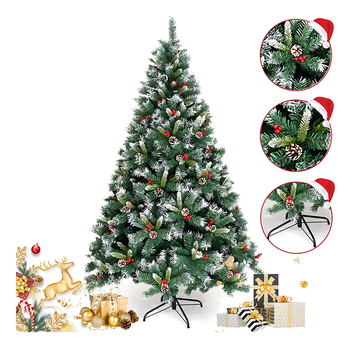 2.1m Árbol De Navidad Artificiali Pino Christmas, Decoración Arboles De Artificial Nevado Navidad Decorados, 1200 Ramas Frondoso