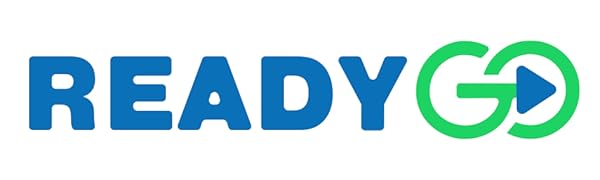 Logotipo Ready Go, listo es azul, ir es verde con una flecha azul en el medio de la o