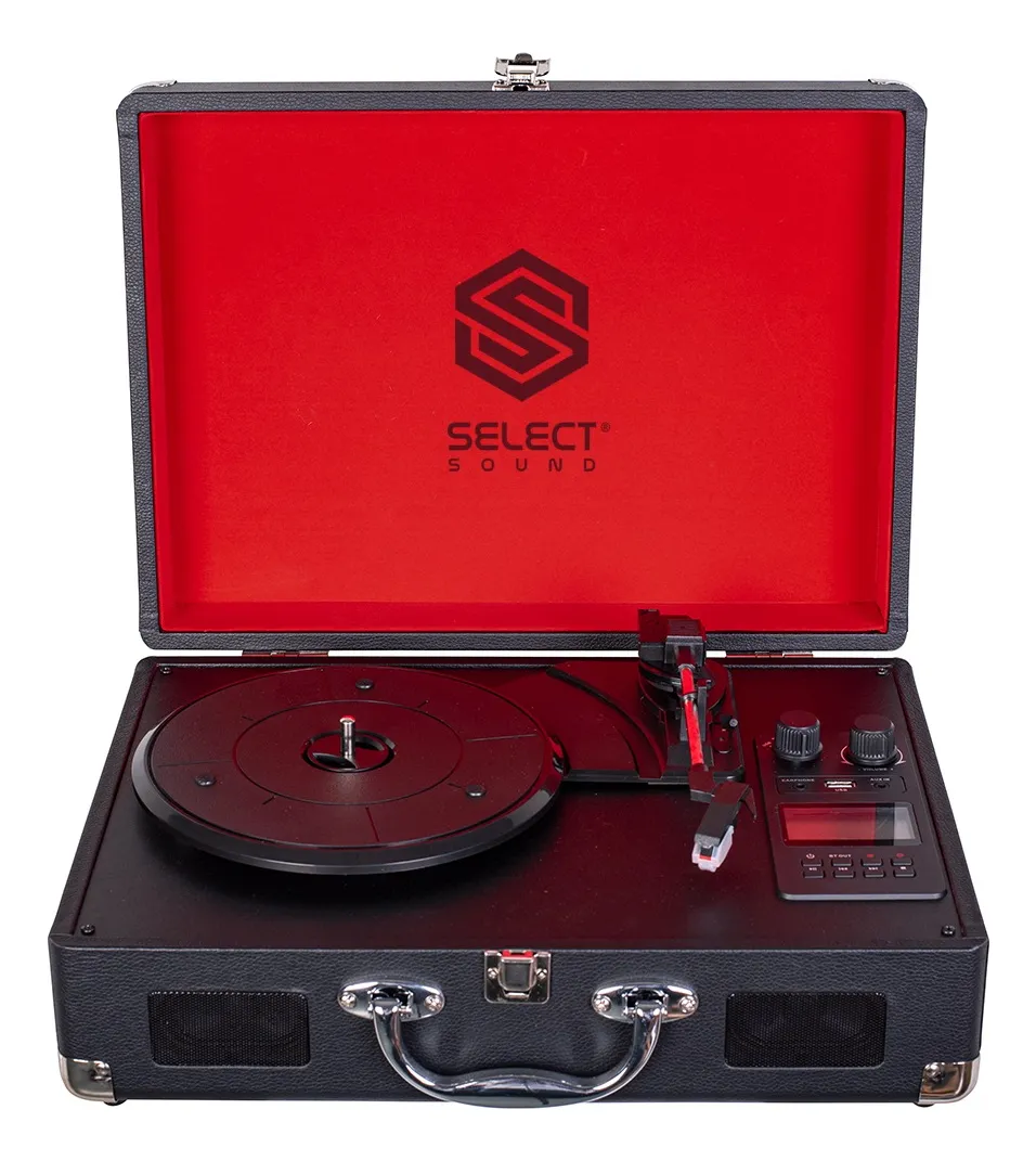 Imagen 1 de 5 de Tornamesa Tocadiscos De Vinilo Retro Portatil Recargable Modelo Traveler Select Sound Bluetooh Usb Radio Fm Color Negro Bt8000