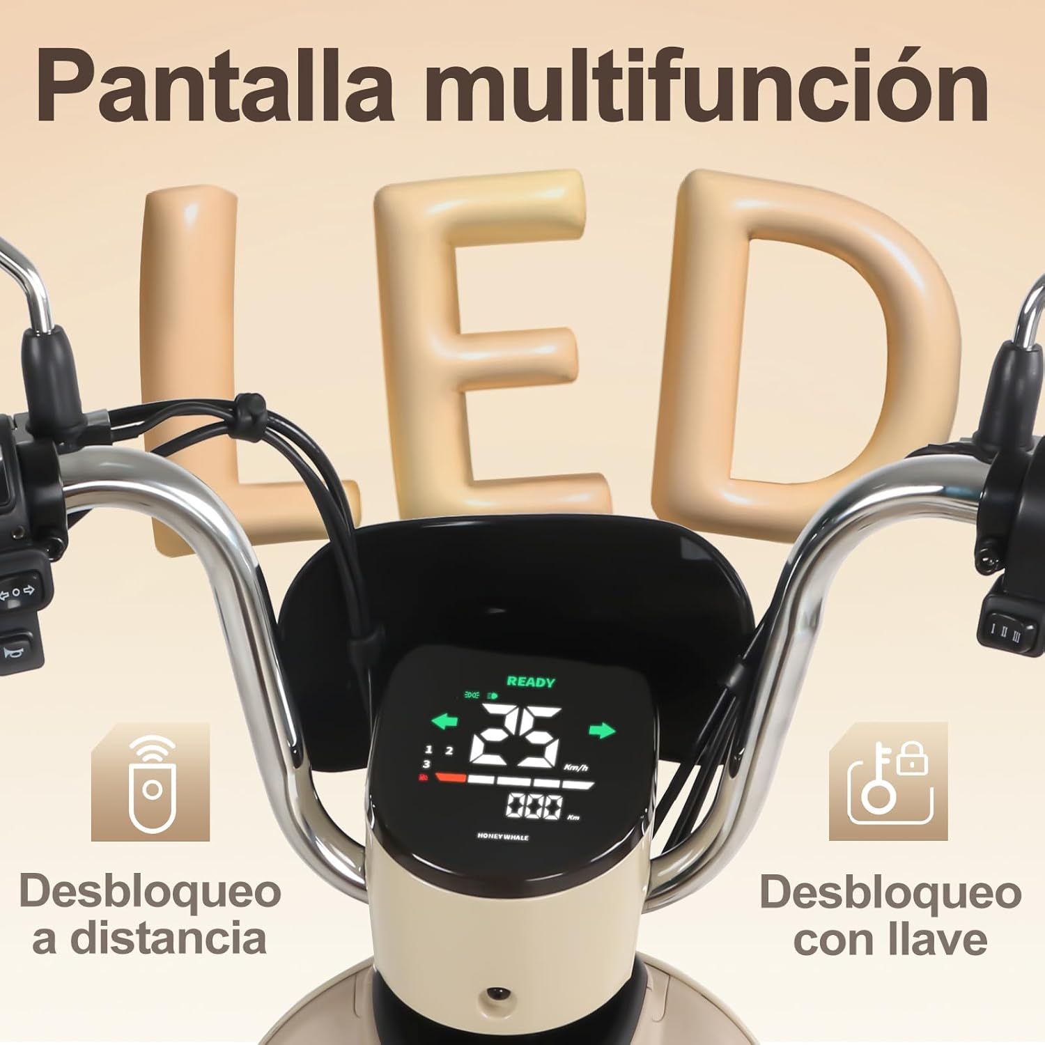 HONEYWHALE UNA Bicicleta Electrica para Adultos, Moto Electrica con Alarma, Potencia Motor MAX 800W, Velocidad MAX 45KM/H, Autonomía 60KM, Bateria 20AH de Gran Capacidad