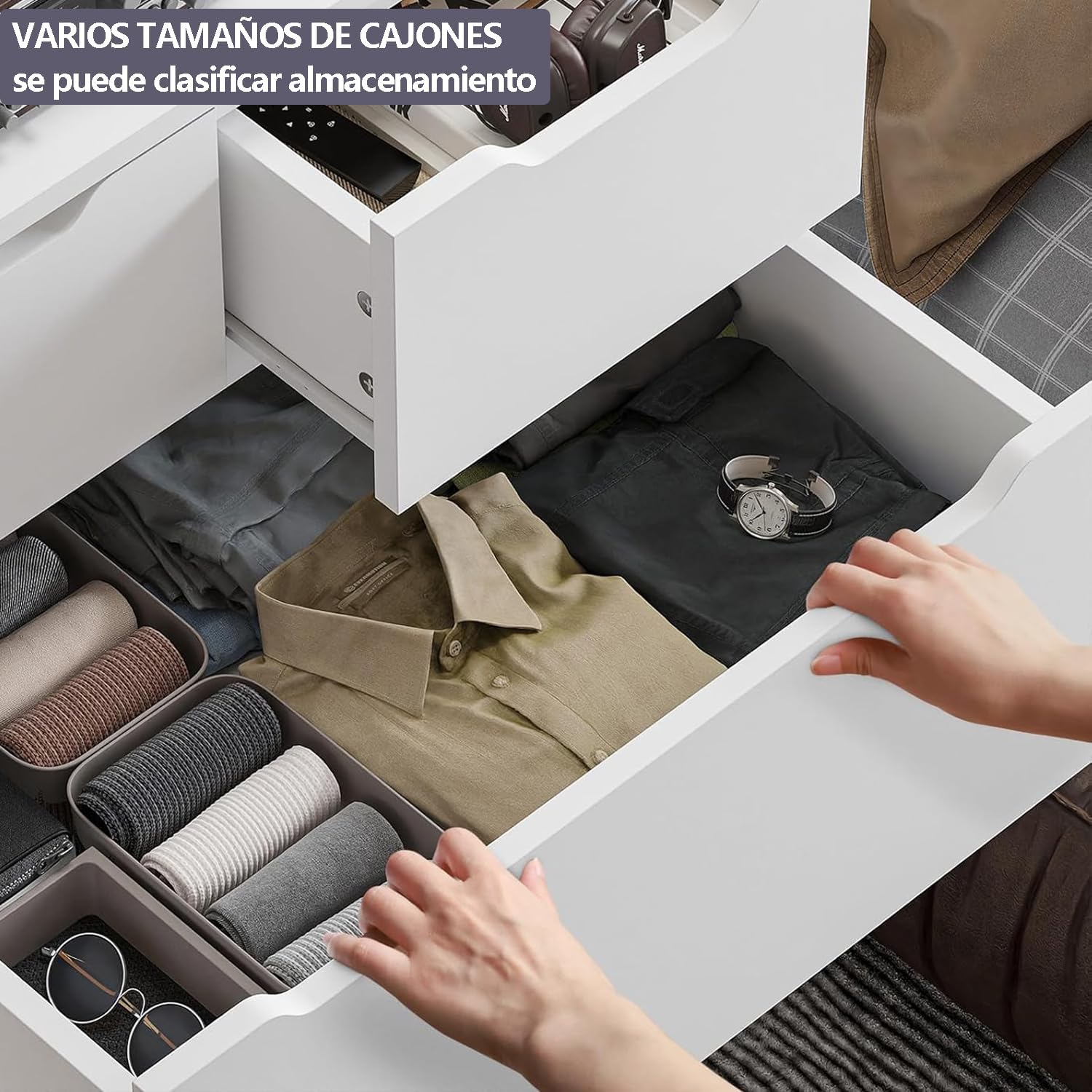 UNKKS Cajonera para Recamara para Hogar Y Oficina, Cómoda de 6 Cajones de Madera y riel de Metal Liso,Cómoda de Madera Grande y Cómoda para Recámara 70 * 40 * 110CM (Negro)