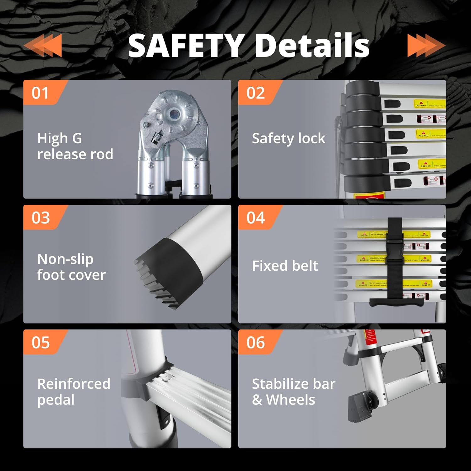 EvaStar - Escalera telescópica con marco A, escaleras telescópicas de aluminio ligeras con estabilizadores triangulares, barra estabilizadora y ruedas, escalera de extensión de capacidad de 350 libras
