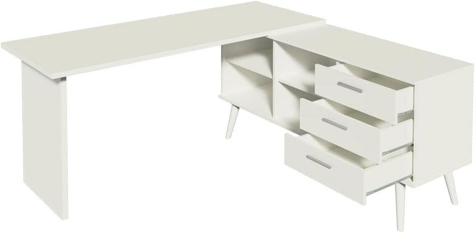 Madesa Escritorio Mesa de Oficina de Esquina con 3 Cajones Lisboa - Blanco