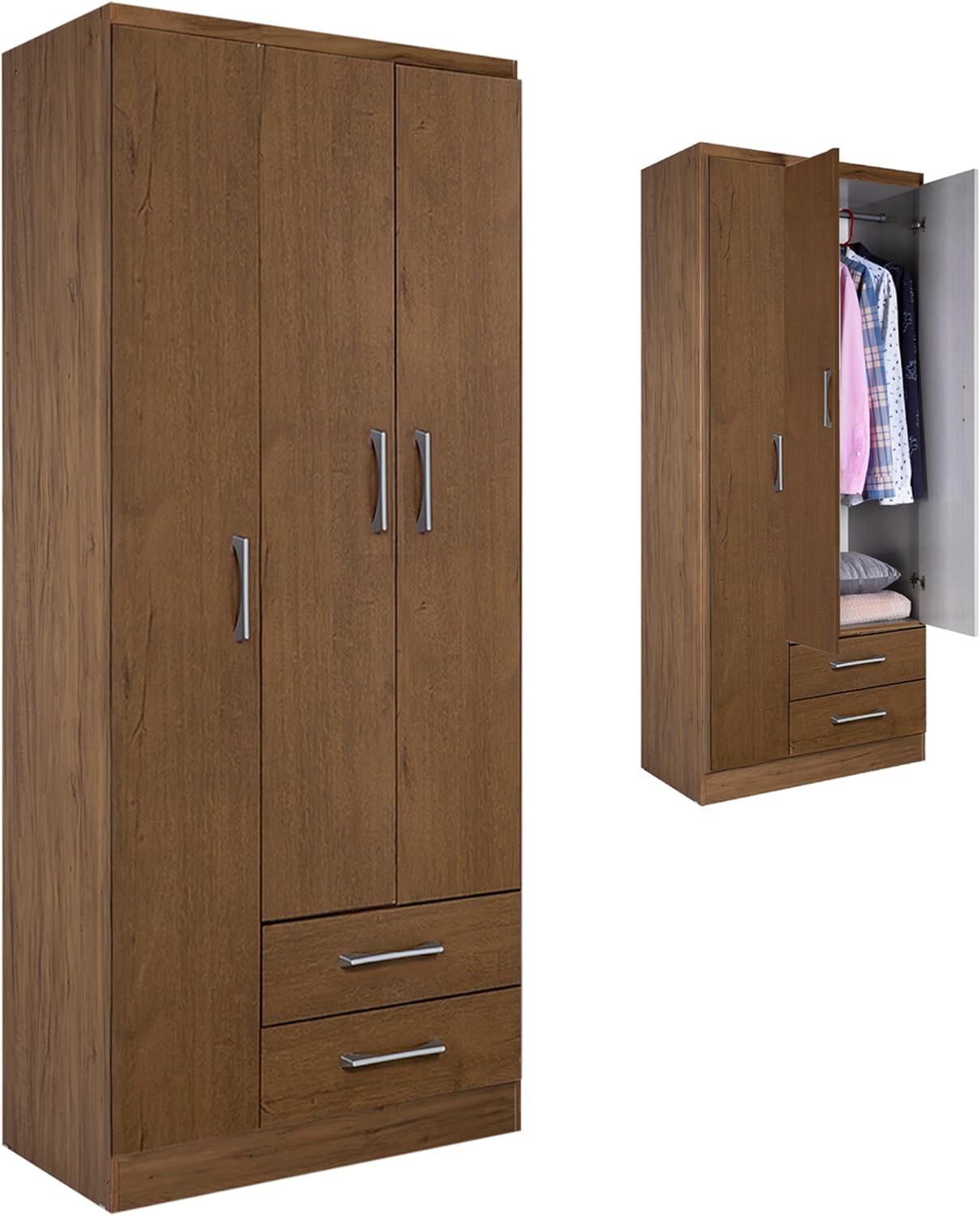Kingshouse | Ropero De 6 Puertas con 2 Cajones – Color Café – Barra para Colgar – Estructura MDP – Mueble Organizador De Ropa – Armario para Casa, Recámara y Hogar