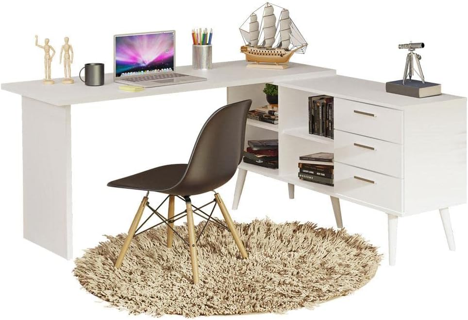 Madesa Escritorio Mesa de Oficina de Esquina con 3 Cajones Lisboa - Blanco