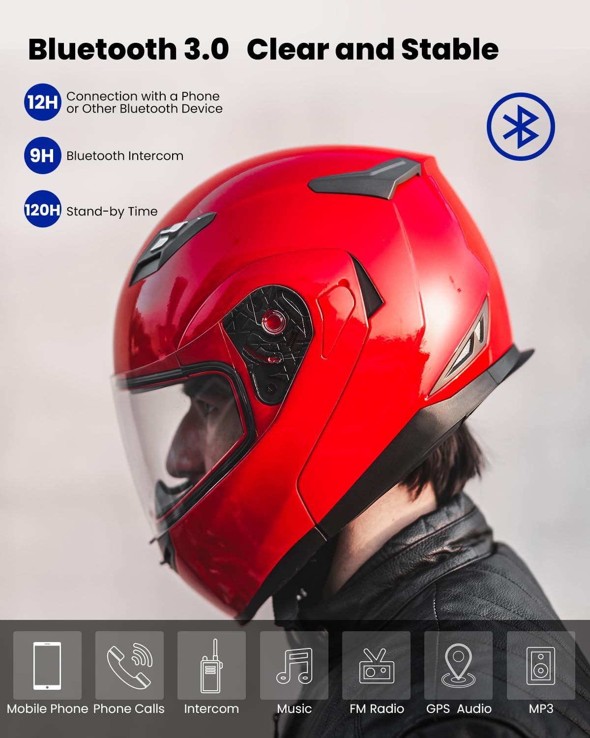 ILM - Casco de Motocicleta Modular Integrado con Bluetooth, con protección Solar para Mp3, Modelo 953/953 Pro！