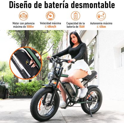 HONEYWHALE K6 Bicicleta Electrica para Adultos, Moto Bicicleta de Montaña de 7 Velocidades, Potencia del Motor 1080 W, Velocidad Máxima 48KM/H, Autonomía 40-45KM, Batería (48V, 15AH)