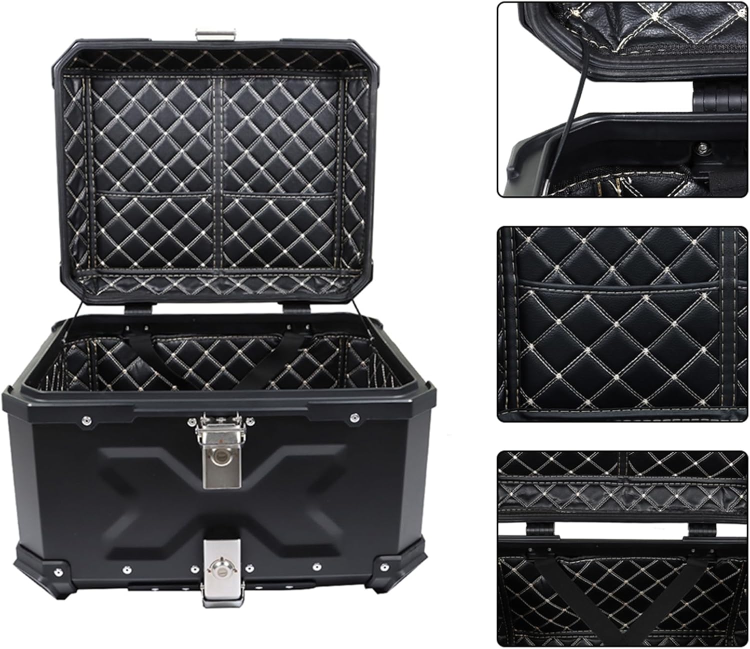 Labwork - Caja trasera para motocicleta de 45 l, con placa de montaje, aleación de aluminio dura, cierre de seguridad contra robo, metal plateado, caja trasera para maletero