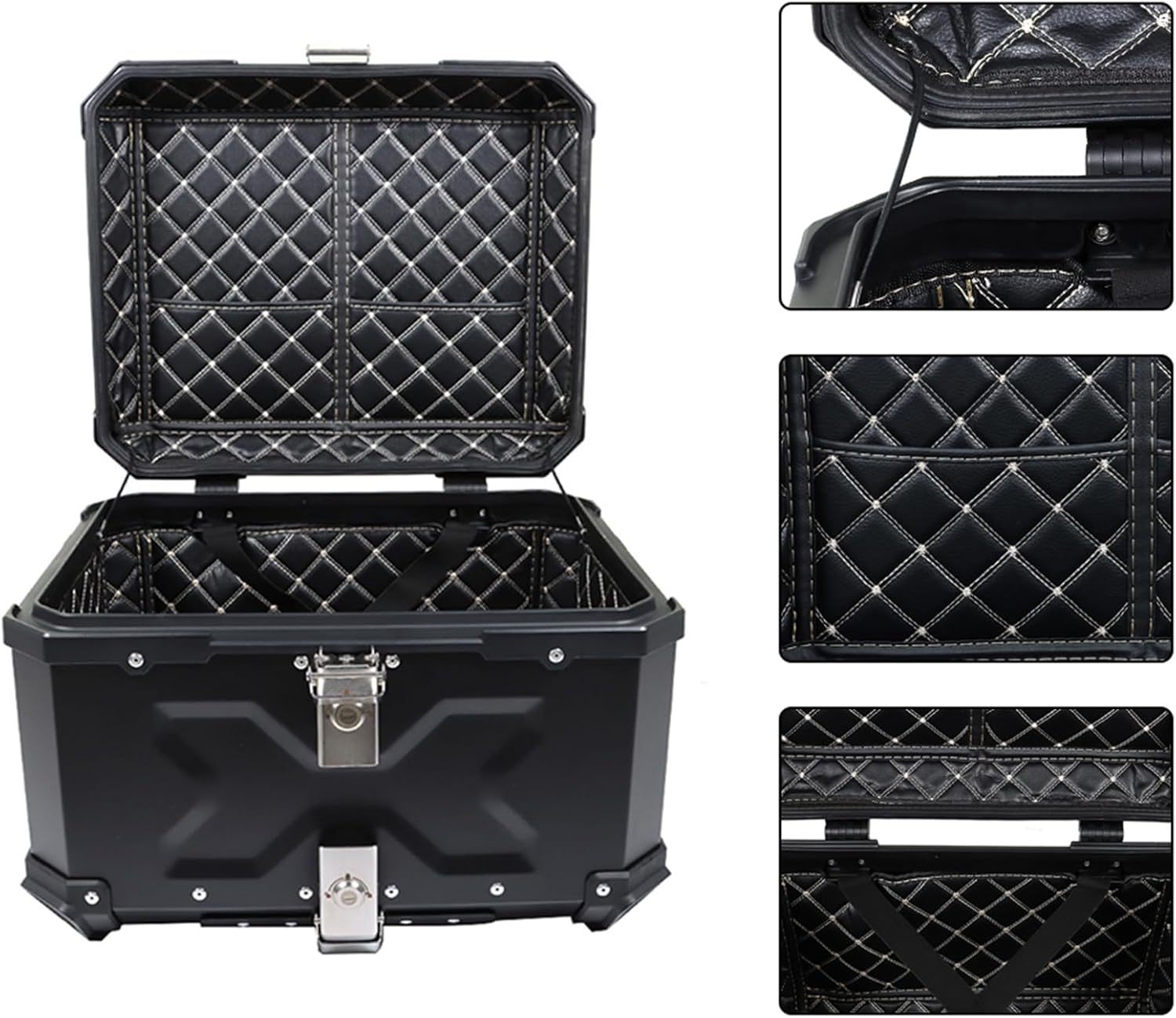 Labwork - Caja trasera para motocicleta de 45 l, con placa de montaje, aleación de aluminio dura, cierre de seguridad contra robo, metal plateado, caja trasera para maletero