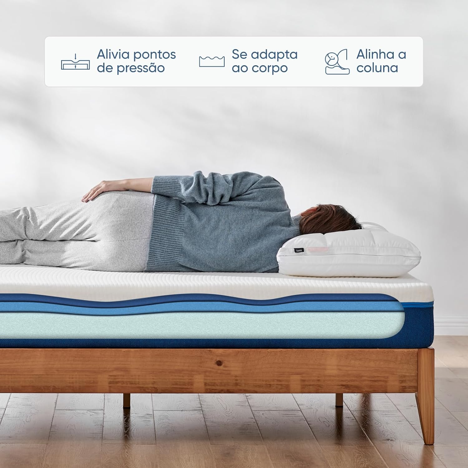 Luuna Colchón Blue Individual, Espumas certificadas, Hecho en México, 3 Capas de Espuma, Memory Foam, Durabilidad, Colchón en Caja-almohada