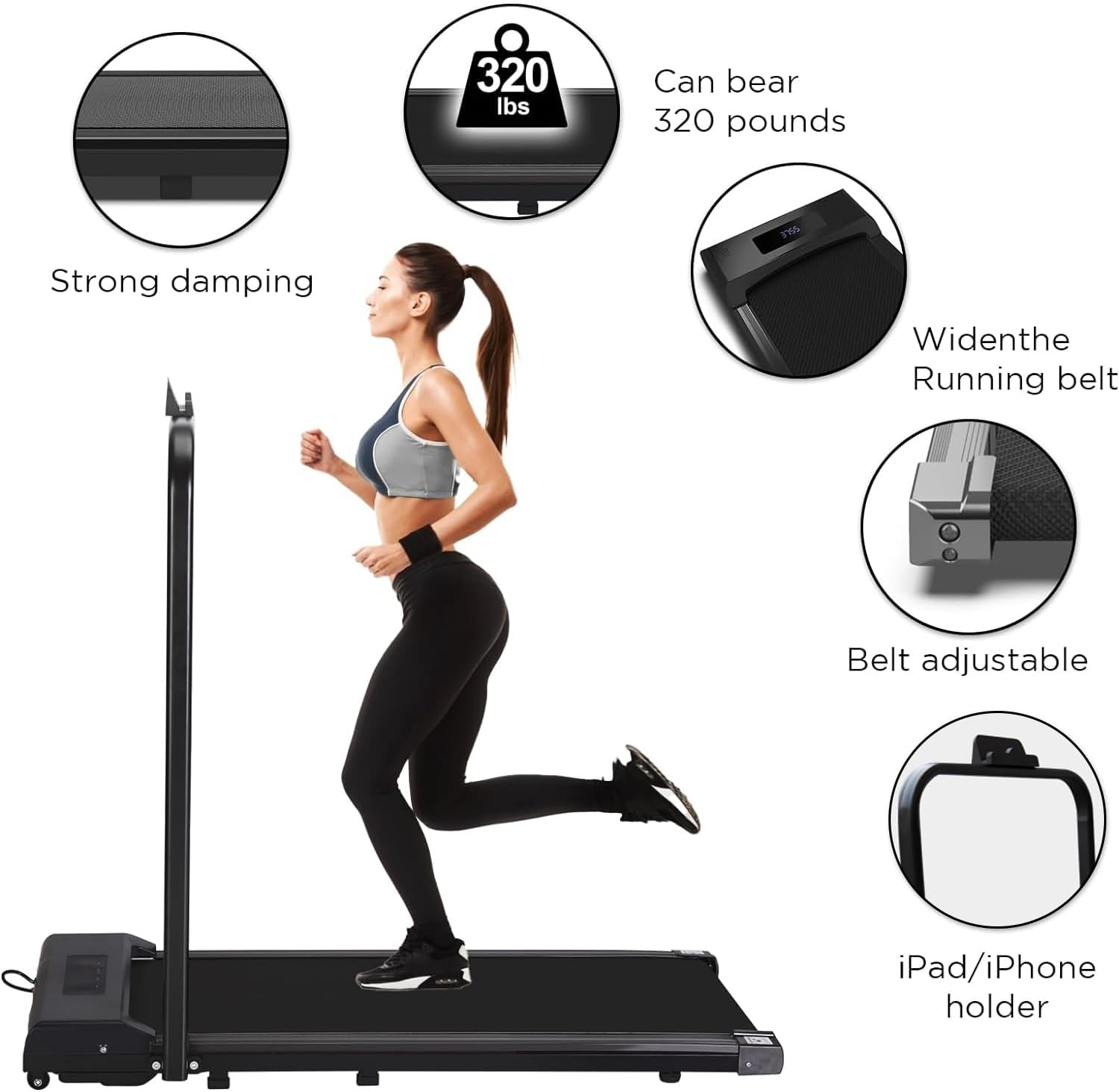 MUZENS Caminadora Electrica, Pantalla Digital Electrónica y Control Remoto, Cinta de Correr Plana, Caminadora Plegable Portátil, Caminadora Eléctrica Plegable y Portátil con Pantalla Digital