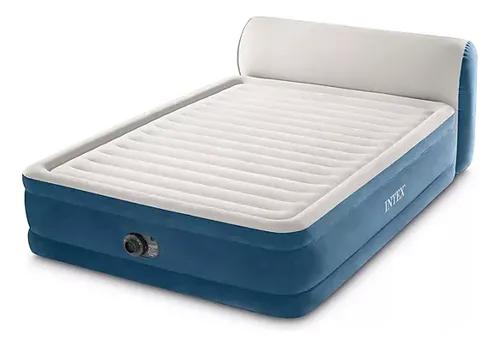 Colchon Inflable Intex Queen Dura-beam Con Cabecera Y Bomba Color Gris Con Azul
