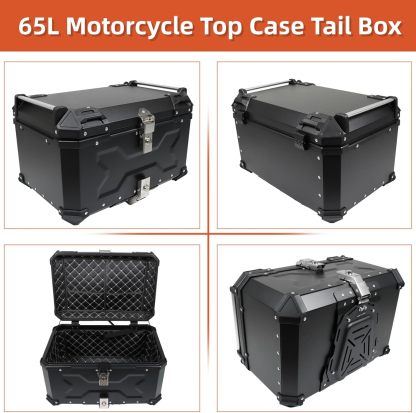 Labwork - Caja trasera para motocicleta de 45 l, con placa de montaje, aleación de aluminio dura, cierre de seguridad contra robo, metal plateado, caja trasera para maletero