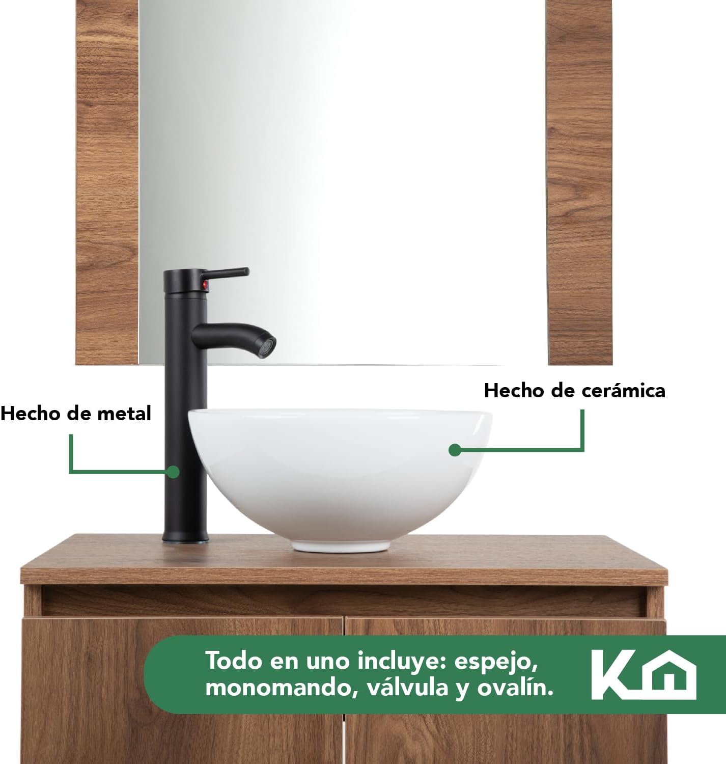 Kingshouse | Gabinete para Baño con Ovalín y Monomando – Mueble de Baño Lavamanos con 2 Cajones – Lavabo – Gabiente Organizador - Color Gris Mate – Fibra de Madera MDF – Lavamanos De Cerámica