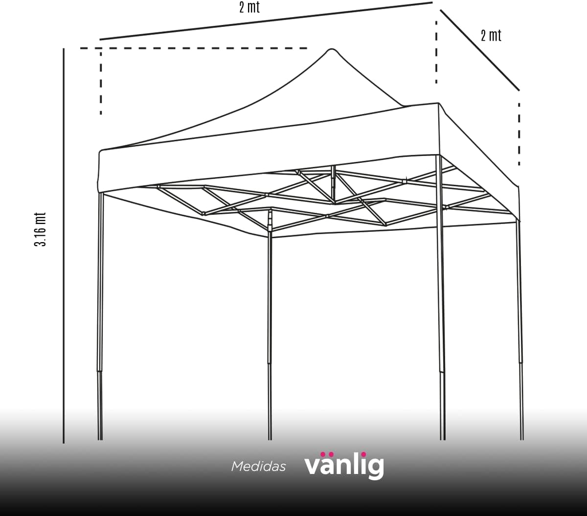 VANLIG | Carpa Toldo Plegable 2x2m | Impermeable, para Uso Temporal y Comercial | Fácil de Armar | Protección Solar UV | Ideal para Jardín, Eventos y Exterior | Color Negro