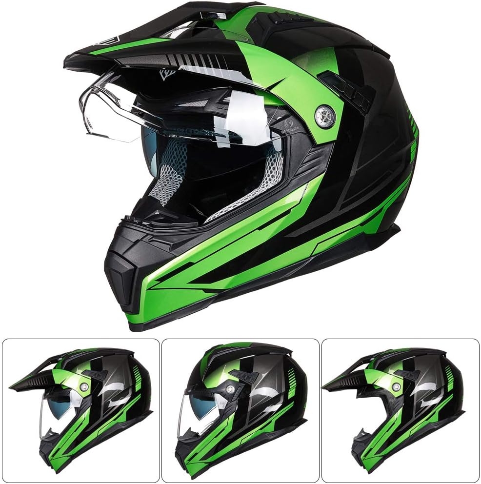 ILM - Casco deportivo doble para motocicleta, visor para el sol, casco para todoterreno, motocross, certificado por el DOT.