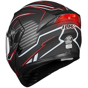 ILM Casco modular de cara completa para motocicleta con doble visera abatible DOT con luces LED integradas y seguro de conducción
