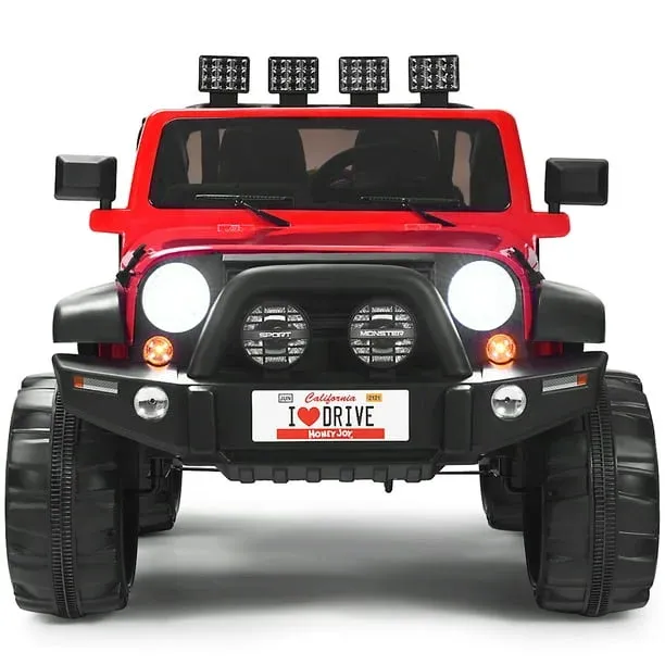 Costway Coche Eléctrico Montable para Niños de Batería 12V con 2 Asientos con Mando 2,4G 3 Velocidades Música Bocina Puerto USB Luces LED Rojo Costway Modern