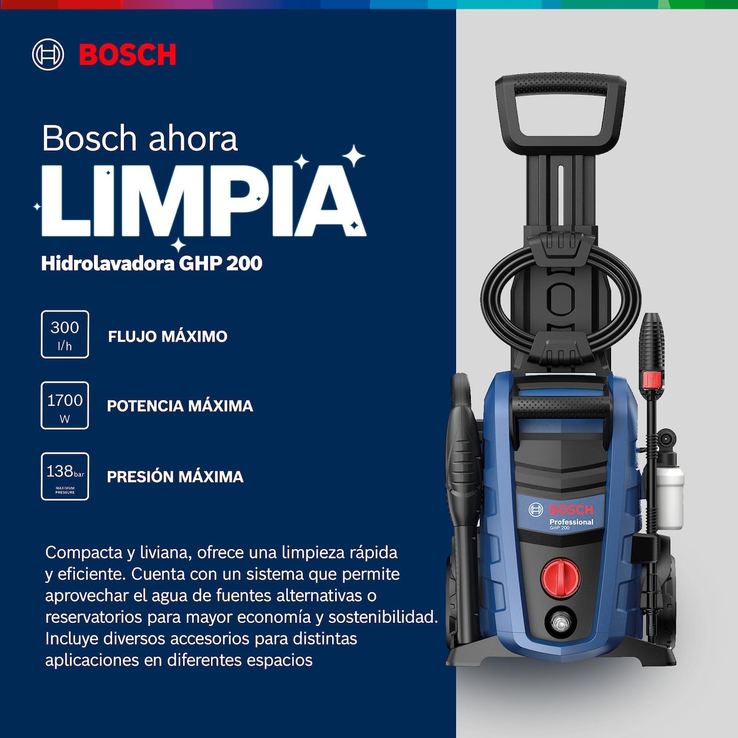 Bosch Hidrolavadora GHP 200 2000 PSI 127V con Manguera 6 MTS