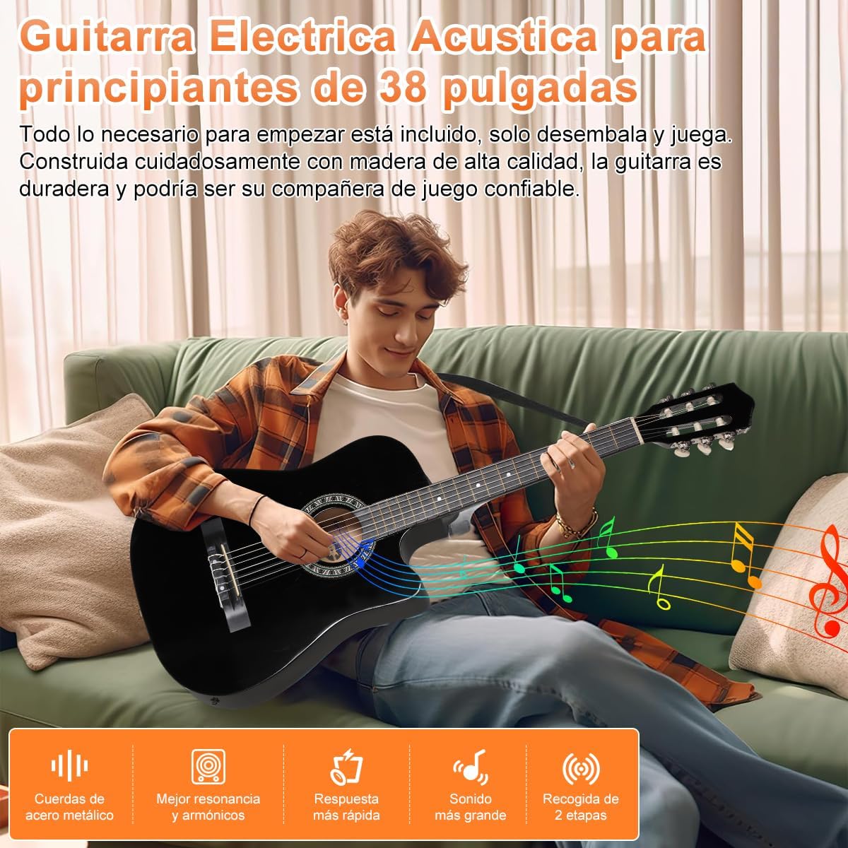 Kit de Guitarra Eléctrica, con Captación del segmento EQ2, Juego de Guitarra Eléctrica para Amantes de la Música y Principiantes, Kit Completo de Iniciación con Púas y Llave Correa para El Hombro