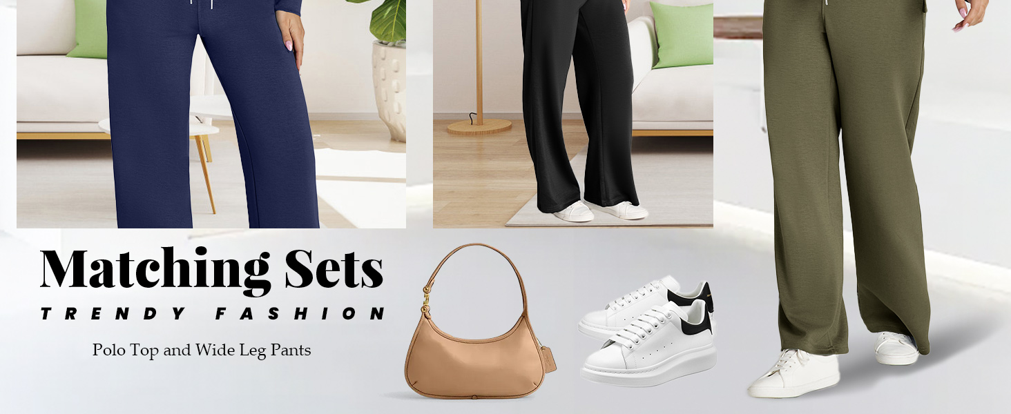 parte superior polo y pantalones de pierna ancha