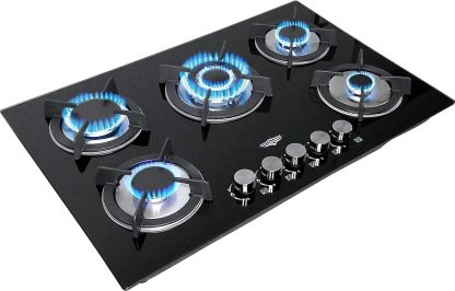Gutstark Parrilla de Gas Empotrable 5 Quemadores De Gas Cristal Templado Empotrable Grueso Estufas Empotrables Hogar Cocina Gas Natural o Gas LP Estufa de Mesa Parrillas