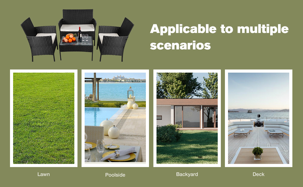 Juego de muebles de patio 4 piezas de muebles de exterior, mesa de patio y sillas con coj&iacute;n grueso