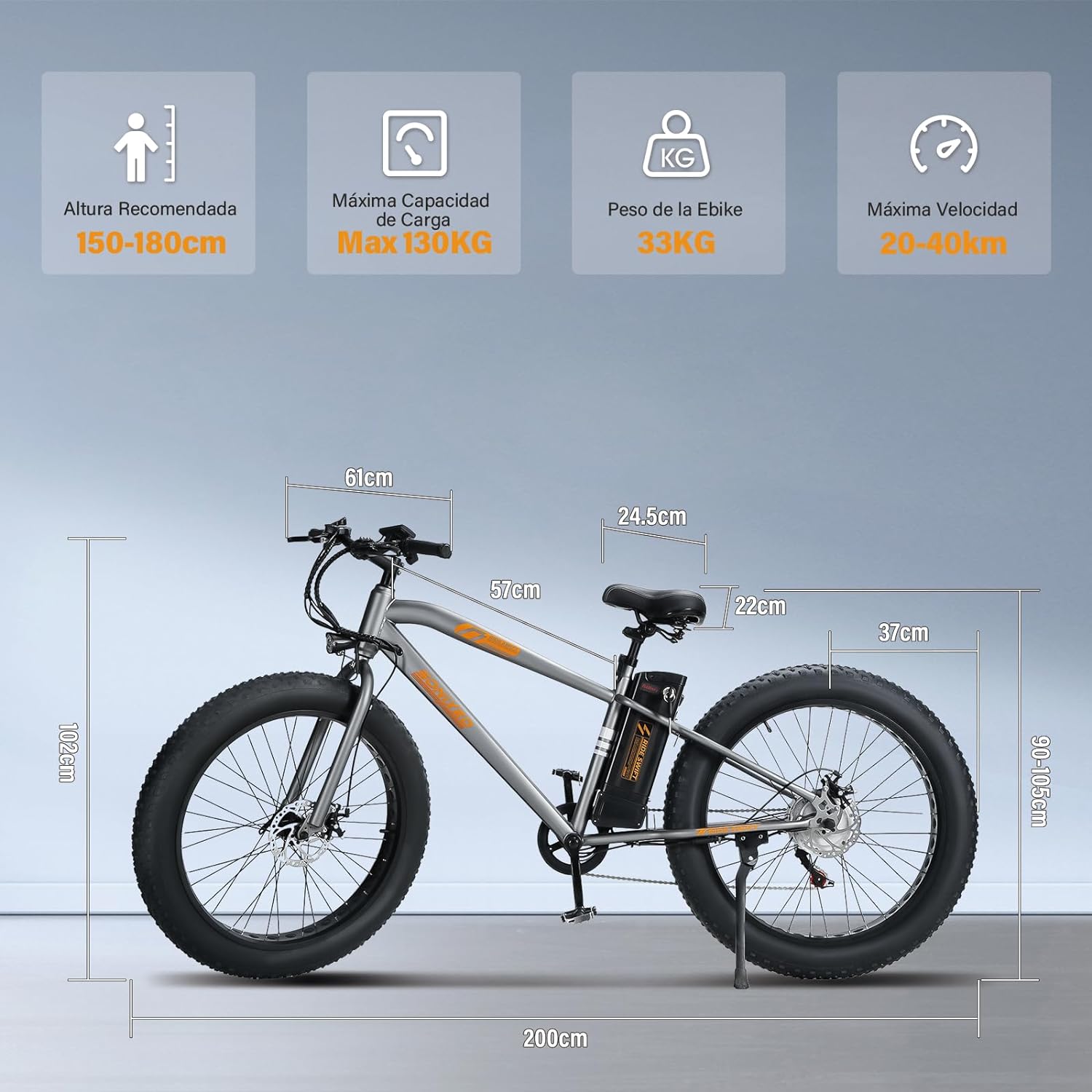 Bicicleta Eléctrica para Adultos,Motor de 500W, con Batería Removible de 48V 10 AH, Velocidad Máxima de 40 km/h, Neumáticos de 26”,Transmisión Shimano 6 velocidades,130kg, VB26 Cruiser