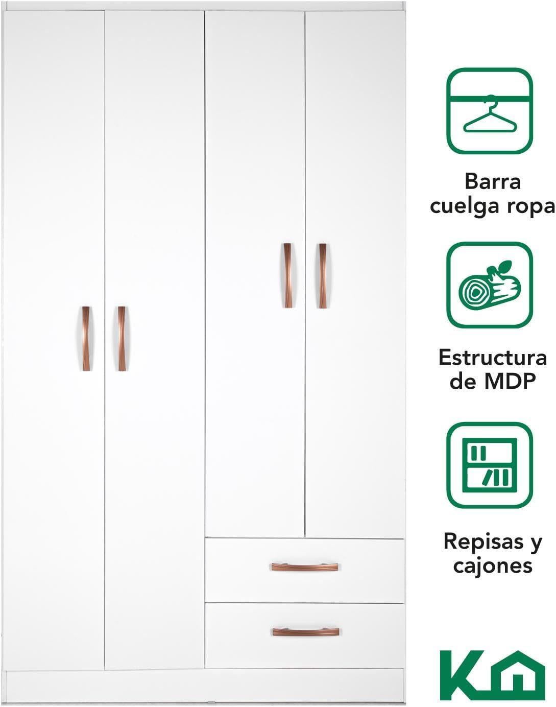 Kingshouse | Ropero De 6 Puertas con 2 Cajones – Color Café – Barra para Colgar – Estructura MDP – Mueble Organizador De Ropa – Armario para Casa, Recámara y Hogar