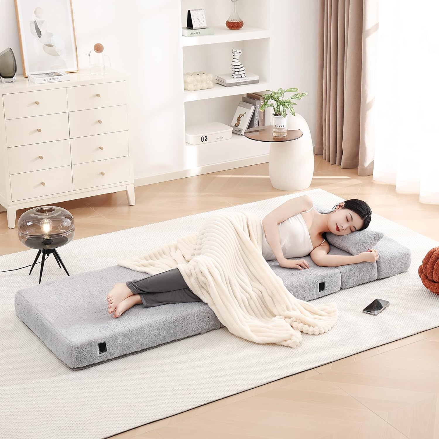 Tiita - Sillón de futón, tamaño individual, sofá cama plegable con almohada, colchón de piso y futón para sala de estar, recámara, uso de invitados, departamento