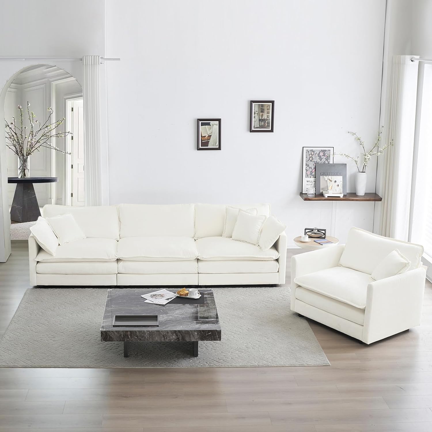 Neylory - Sofá de dos plazas con 2 almohadas para sala de estar, recámara, departamento, 2 plazas de felpilla para asiento profundo