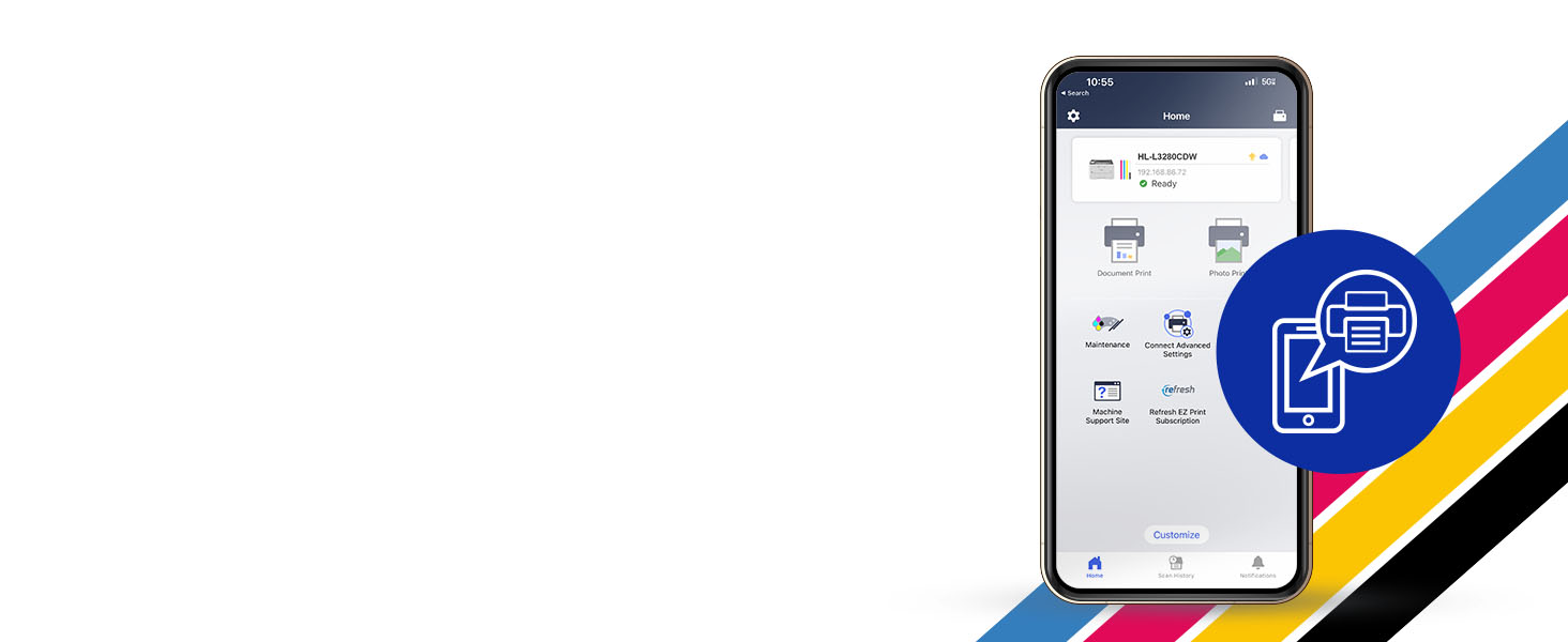 Aplicaci&oacute;n Brother Mobile Connect con estado wifi HLL3280CDW, niveles de t&oacute;ner, impresi&oacute;n de documentos, impresi&oacute;n fotogr&aacute;fica