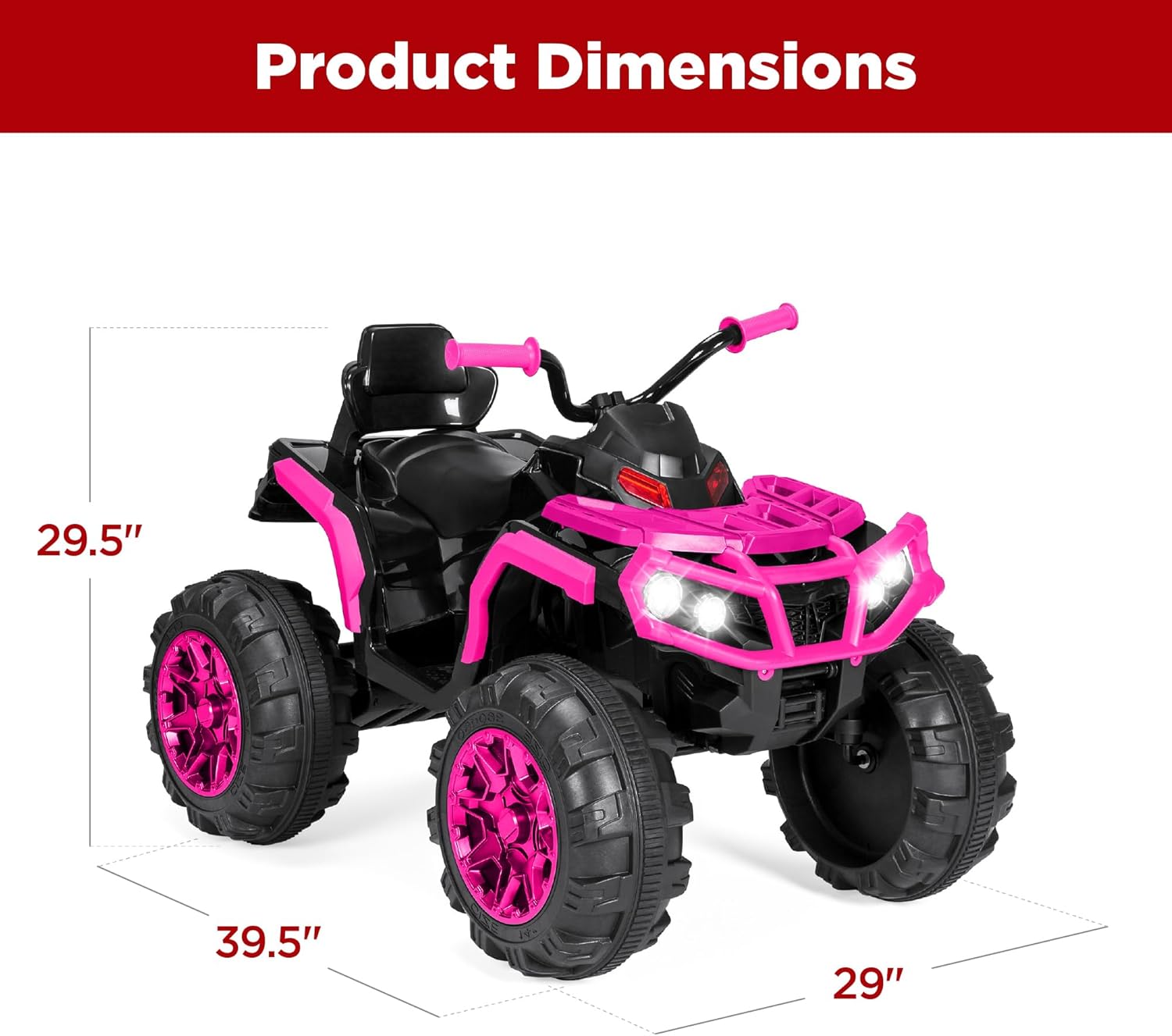 Best Choice Products 12V ATV eléctrico para niños de 4 ruedas con audio Bluetooth, velocidad máxima de 3.7 mph, neumáticos con banda de rodadura, faros LED, radio, color negro